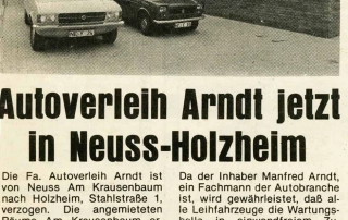 Historischer Zeitungsausschnitt Autoverleih Arndt 1970er Jahre